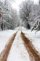 Image showing Long Snowy Road