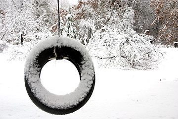 Image showing Lonely tire swing