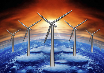 Image showing wind mills and planet ground