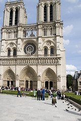 Image showing editorial tourists at Notre Dame Cathedral Paris France