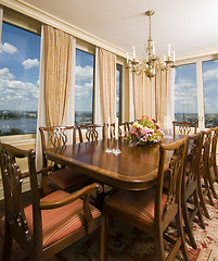 Image showing penthouse dining room with view new york city