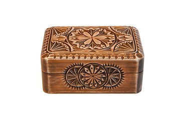 Image showing Closed carved wooden casket isolated