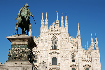 Image showing Milan Cathedral and monument to king Vittorio Emanuele II