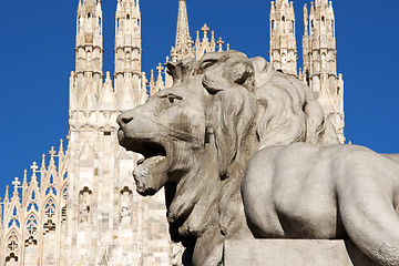 Image showing Stone lion in Piazza Duomo, Milan