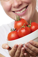 Image showing Woman with Bowl of Tomatoes