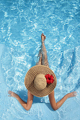 Image showing Women with Hat in Pool