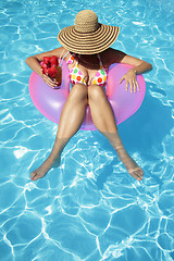 Image showing Women with Hat in Pool