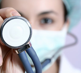 Image showing Portrait of a young doctor with stethoscope.