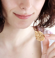 Image showing Young people eating milk with cereals