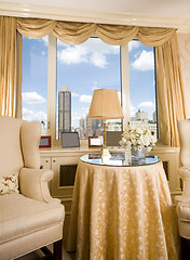 Image showing sitting area in city apartment with skyline views