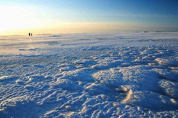 Image showing Sunset over frozen lake