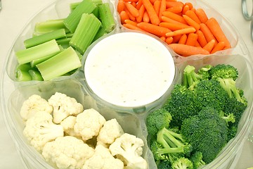 Image showing Vegetables and dressing for healthy snack