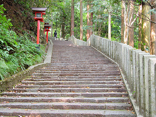 Image showing Stairs to the temple in a forest from Kurama ,Kyoto,Japan