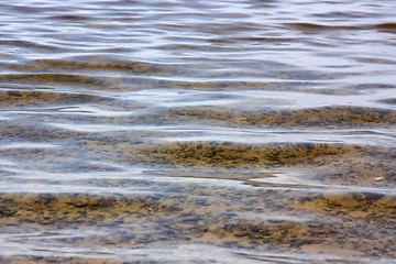 Image showing Crystal-clear, transparent water of lake. Background. Texture