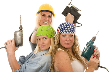 Image showing sexy contractor construction lady with tools