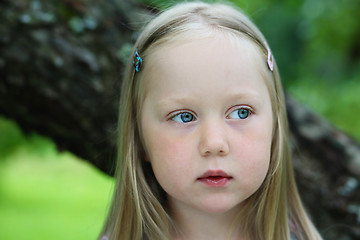 Image showing Portrait of thoughtful little girl.