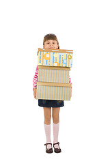 Image showing The girl with boxes