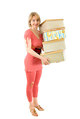 Image showing The woman with boxes