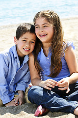 Image showing Brother and sister at beach