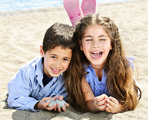 Image showing Brother and sister at beach