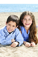 Image showing Brother and sister at beach