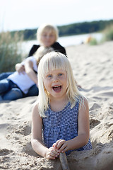 Image showing Young girl having fun at beach.