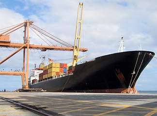 Image showing Moored cargo ship