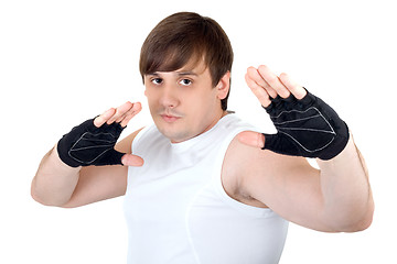 Image showing Portrait of the young fighter. Isolated on white background