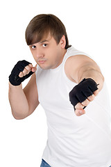 Image showing Portrait of the young fighter. Isolated on white