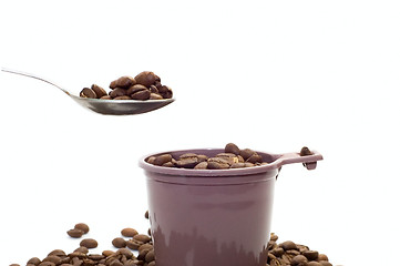 Image showing Cup, spoon with coffee beans