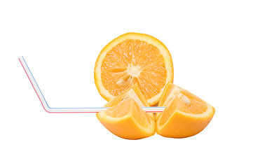 Image showing Juicy oranges with cocktail pipe 