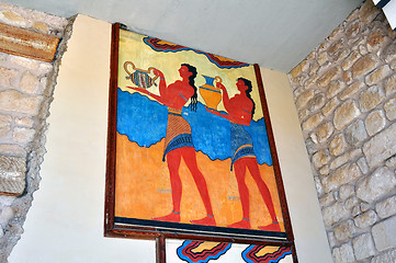 Image showing Ancient ruins and frescos at the Knossos Palace in Crete