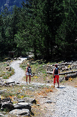 Image showing Two girls hiking the Samaria gorge