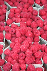 Image showing Raspberries in Market stall