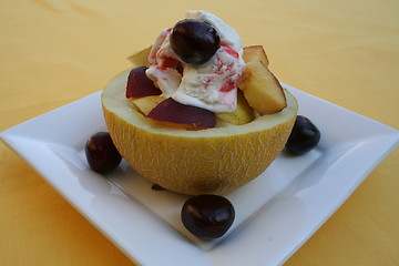 Image showing Galia melon,fruits and ice-cream