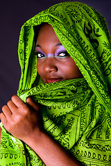 Image showing Shy African woman with scarf