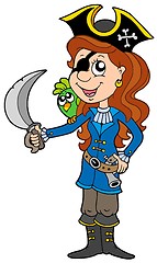 Image showing Pirate girl with parrot and sabre