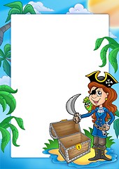 Image showing Frame with pirate girl on beach