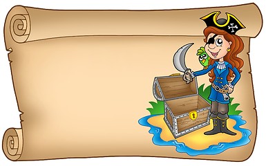 Image showing Old scroll with pirate girl