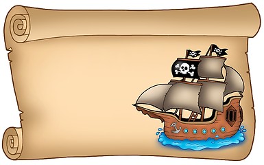 Image showing Old scroll with pirate ship