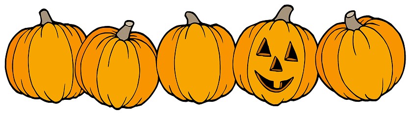 Image showing Line of pumpkins