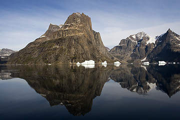 Image showing Reflection of mountain in the water in Sermilik Fjord