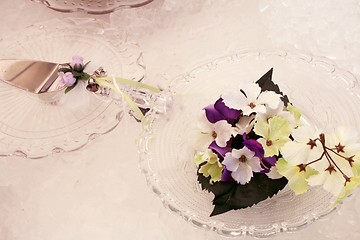 Image showing Wedding knife and flowers