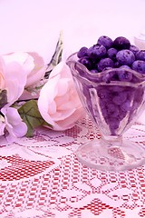Image showing  Blueberries on lace tablecloth