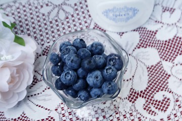 Image showing Dish of blueberries top view