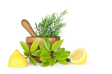 Image showing Fresh Herbs and Lemon