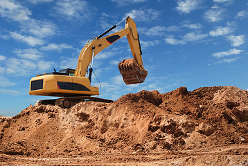 Image showing Excavator bulldozer in sandpit