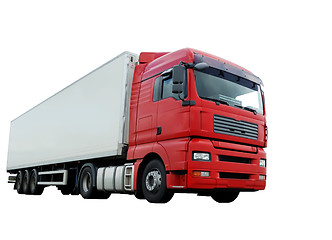 Image showing red lorry with white trailer over white