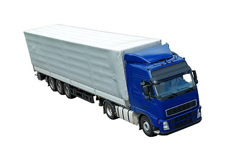 Image showing isolated blue lorry with grey trailer (upper view)