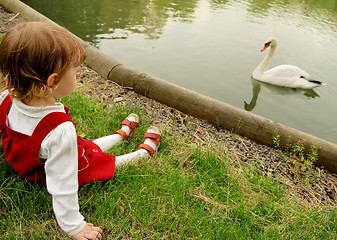 Image showing Girl and a swan